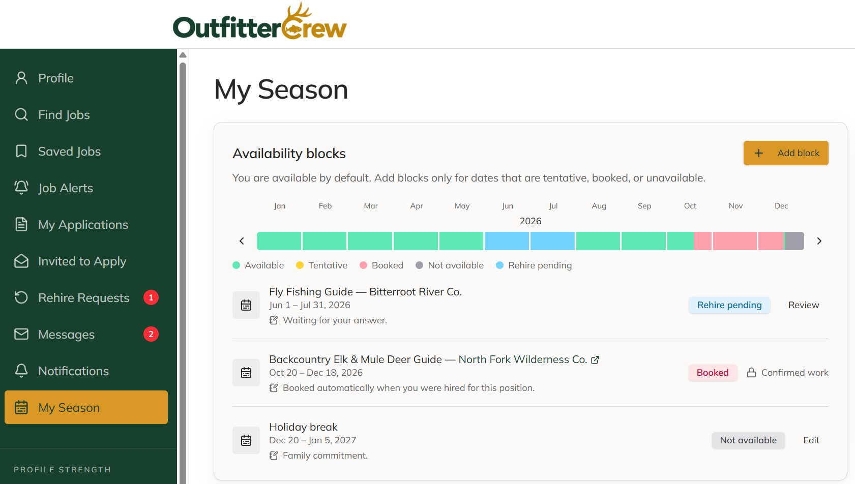 Lista de ofertas de caza y pesca en OutfitterCrew con las guías destacadas